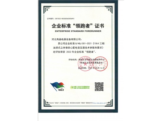 企業標準領跑者證書
